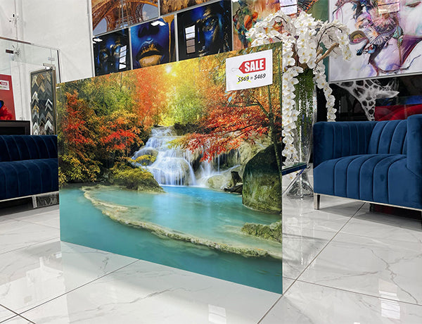 High quality acrilic design depicting a relaxing waterfall.