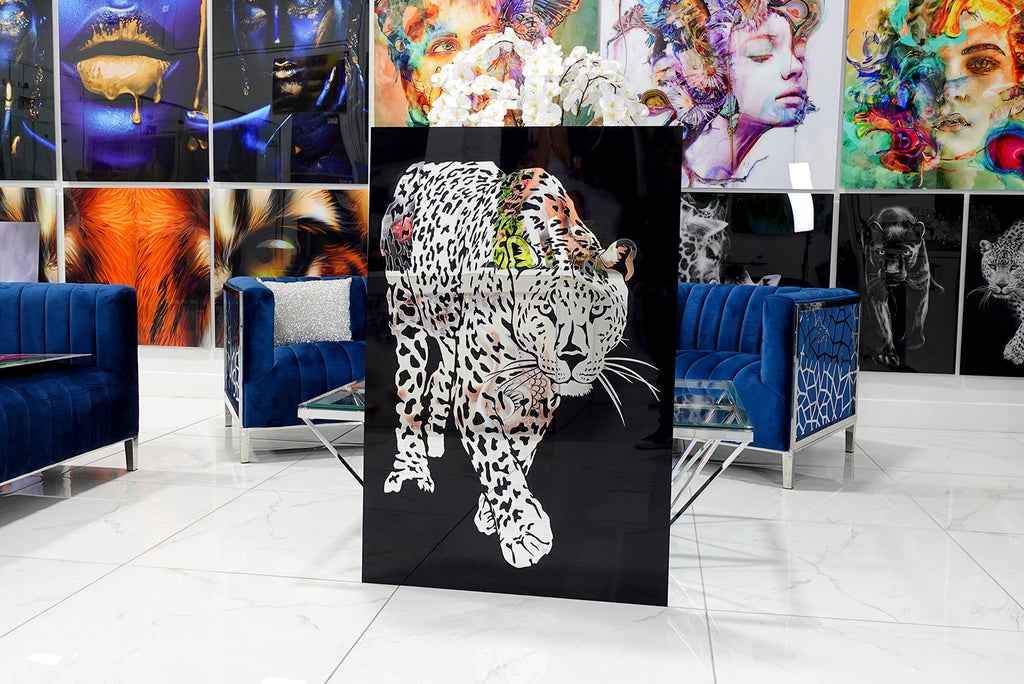 Elegant acrylic design depicting a white panther.
